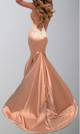 Applique Pink Mermaid Prom Dresses with Train 