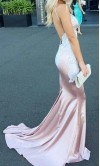 Applique Pink Mermaid Prom Dresses with Train 