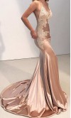 Applique Pink Mermaid Prom Dresses with Train KSP566