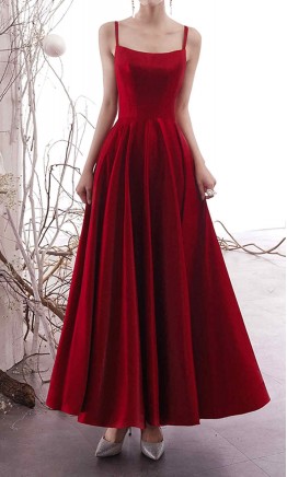 Red Long Spaghetti Straps Prom Dresses Strappy Back