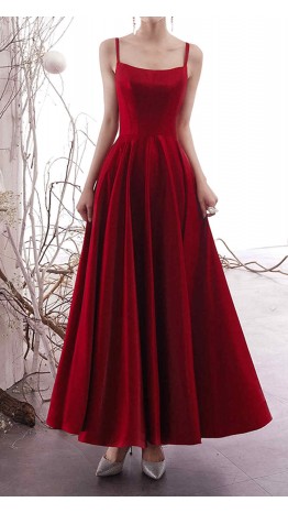 Red Open Back Spaghetti Straps Prom Dresses Long KSP568