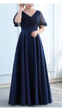 Long Plus Size Lace Bridesmaid Dresses Cape Sleeves KSP569
