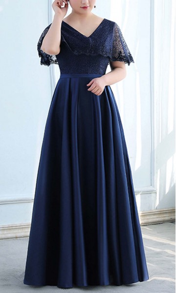 Blue Plus Size Long Bridesmaid Dresses Cape Sleeves