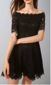 Short Black Lace Graduation Dresses Off Collar Neck KSP570
