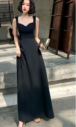 Long Black Prom Dresses with Bowknot Shoulder Straps