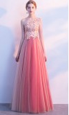 Girly Pink Applique One Shoulder Long Prom Dresses KSP575