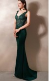 Green V-neck Applique Fitted Prom Dresses With Train KSP577