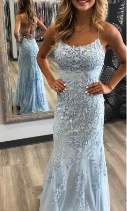 Light Blue Long Mermaid Prom Dress