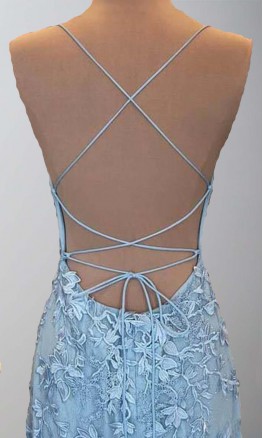 Light Blue Applique Long Mermaid Prom Dress KSP579