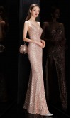 Pink Blush Glitter BodyCon Prom Party Dresses Slit KSP585