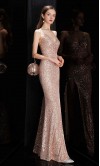 Pink Blush Glitter BodyCon Prom Party Dresses with slit