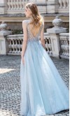 Puffy Ice Blue Prom Dresses Flower Pattern Embellishment KSP586