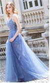 Royal Blue Spaghetti Sheer V-neck Long Prom Dresses