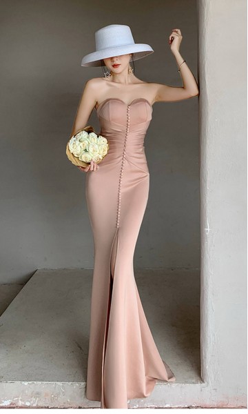 Retro Blush Pink Mermaid Prom Dresses with Slit