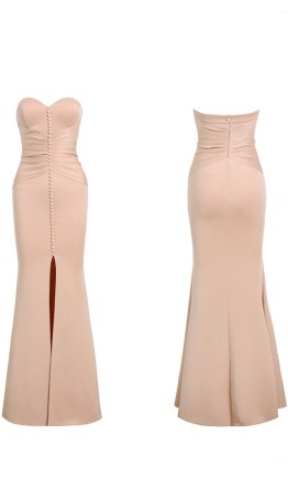Blush Pink Satin Mermaid Prom Dress with Front Slit KSP589