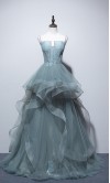 Mist Blue Shimmery Prom Gowns Butier Top and Lace Up Back KSP592