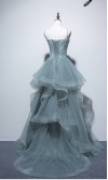 Mist Blue Shimmery Prom Gowns Bustier