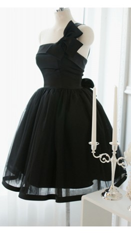 Vintage One Shoulder Little Black Dresses Big Bowknots KSP593