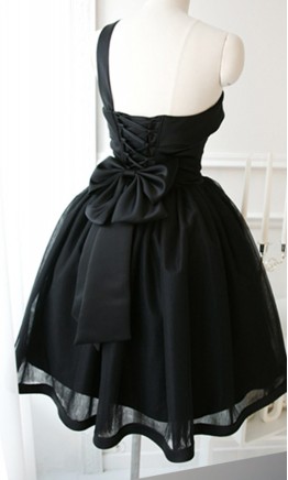 Vintage One Shoulder Little Black Dresses Big Bowknots