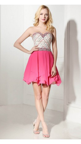 Hot Pink Short Prom Dresses With embellishment Top KSP595