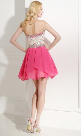 Hot pink short prom dress with sparkling embellished bodice KSP595
