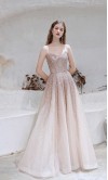 Fairytale Gold Sequin Prom Dresses with Removable Cloak KSP597