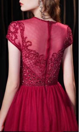 Long Red Bodycon Prom Dresses with Train Covered