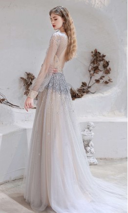 Sparkly Sequined Long Prom Dresses Long Sleeves