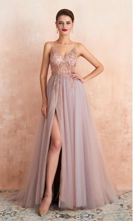  See Throgh Prom Gown Dresses with Slit
