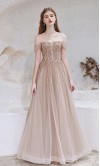 Sequined Off Shoulder Bustier Prom Gowns Cleavage Neck KSP604