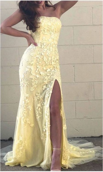 tight fitting prom dress with slit
