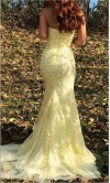 Strapless Yellow Mermaid Prom Dresses thigh slit