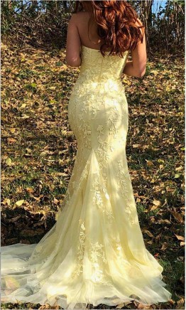 Sunflower Yellow Strapless Mermaid Prom Dress with High Slit KSP610