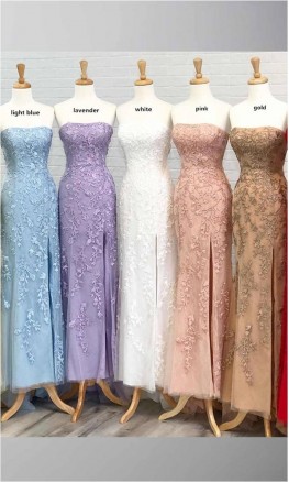 Strapless Yellow Mermaid Prom Dresses Slit KSP610