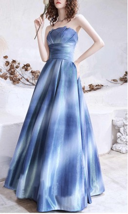 Blue Gradient Lotus Prom Ball Gown 
