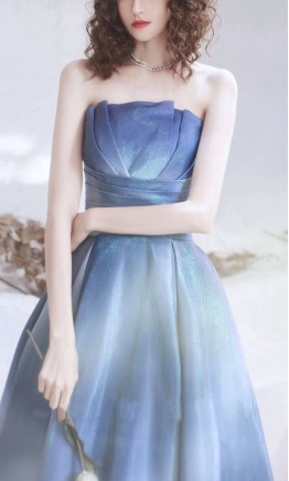 Blue Gradient Lotus Prom Ball Gown 