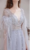 Bedazzled Fringe Opera Cape  Long Grey Prom Dresses