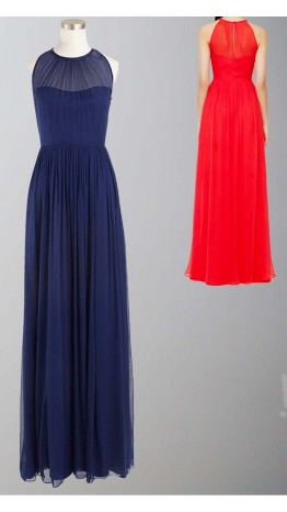  Long Bridesmaid Dresses UK with Illusion Neckline KSP336