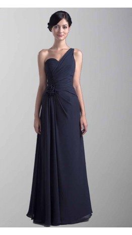  Pastel Blue One Shoulder Long Floral Maid of Honor Dress KSP359