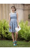 Blue Lace Short Bridesmaid Dress with Sash KSP287