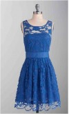  Blue Lace Short Bridesmaid Dress with Sash KSP287