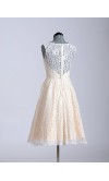Knee-length ivory lace vintage party dress with short sleeves and scoop neckline KSP296